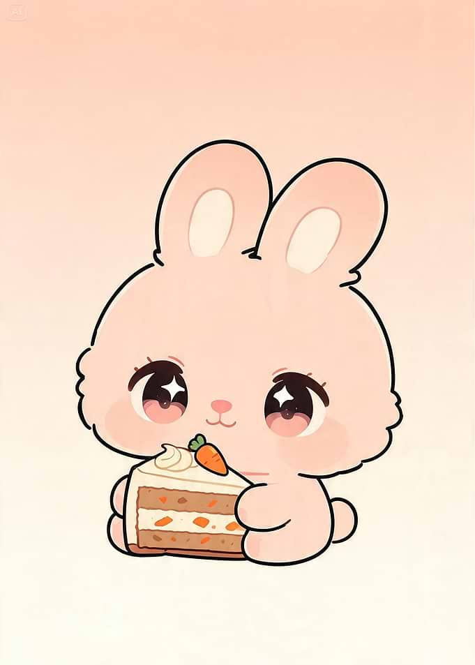 Cute Bunny Eating Carrot Cake