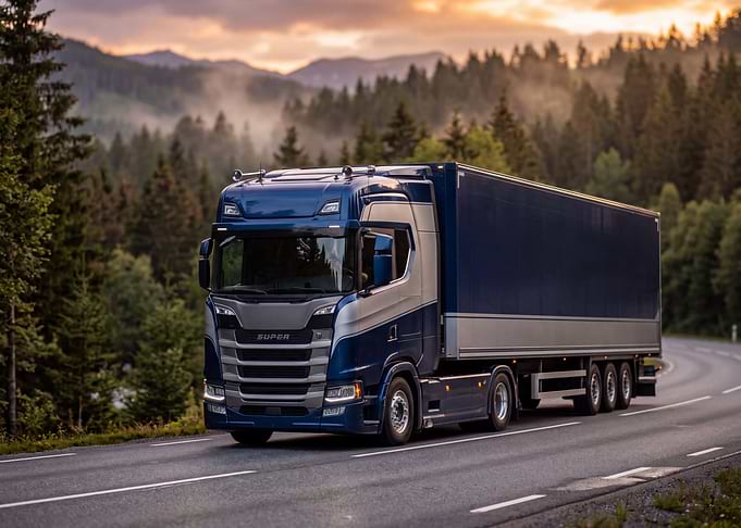 Blue Scania Truck on Scenic Road