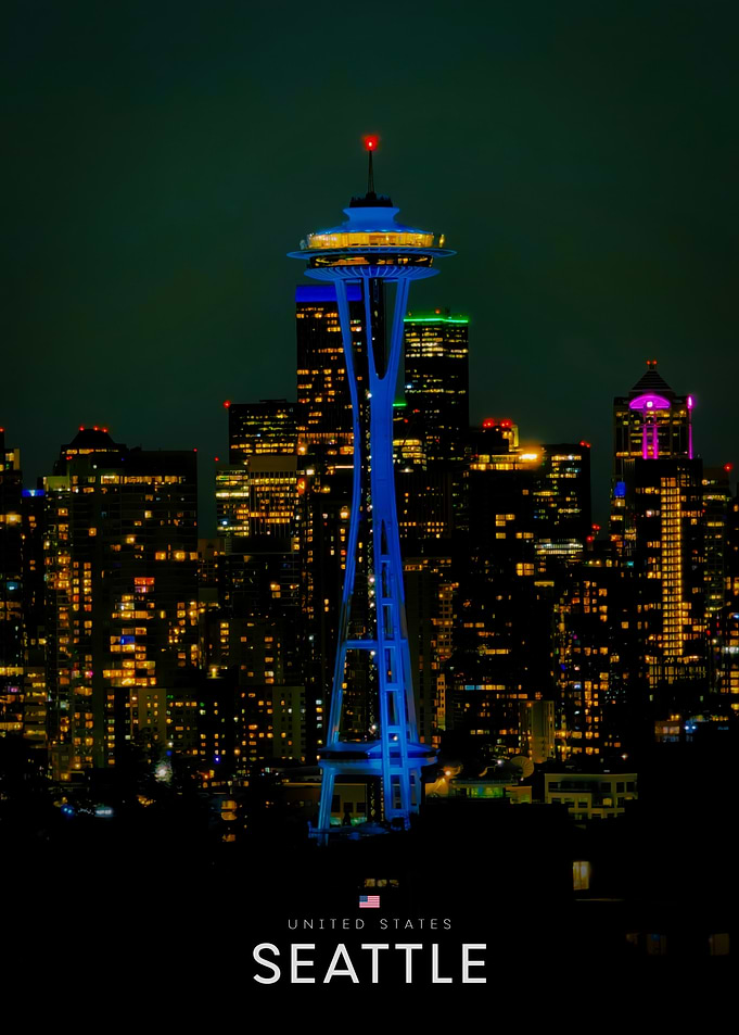 Seattle Space Needle Night Skyline