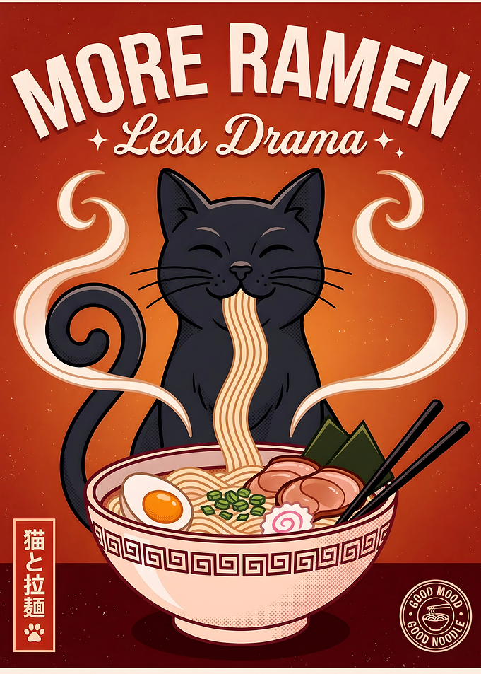 More Ramen Less Drama Cat Poster