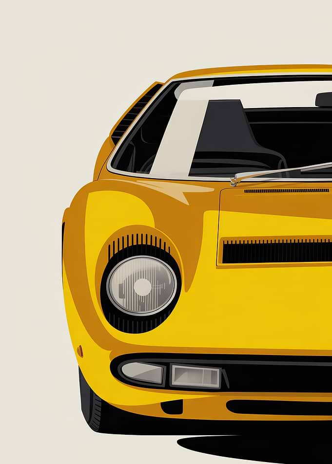 Minimalist Yellow Classic Supercar Illustration