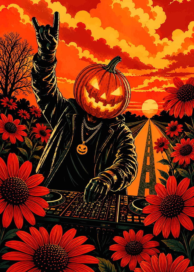 Pumpkin Head DJ Rocking Out