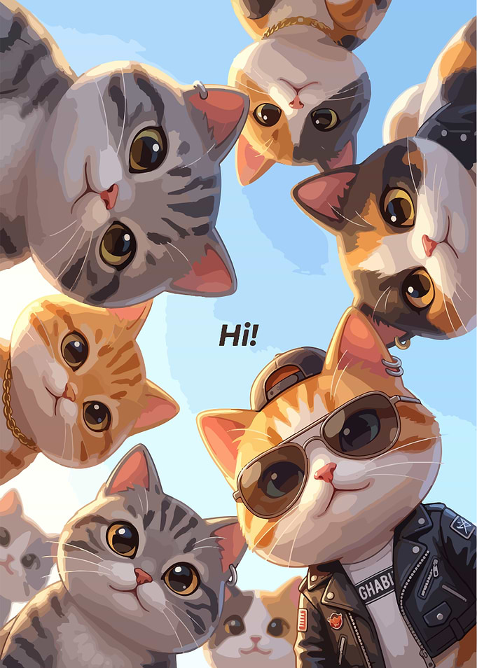Group of Cool Cartoon Cats