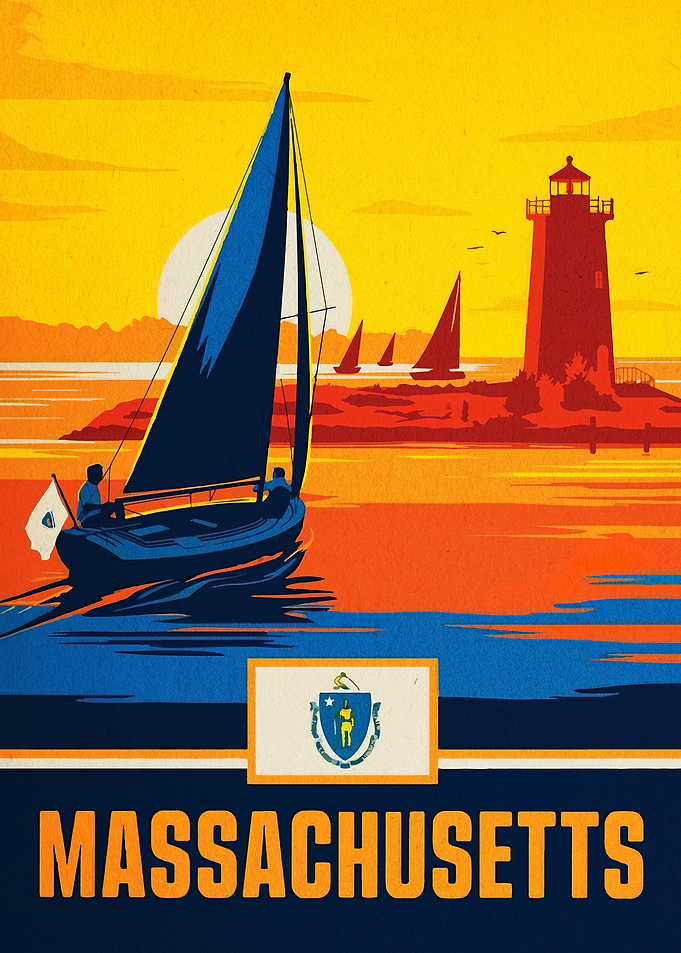 Massachusetts Travel Poster with Sailboat