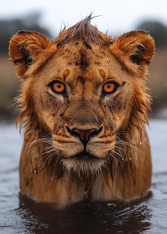 Intense Lion Staring from Water