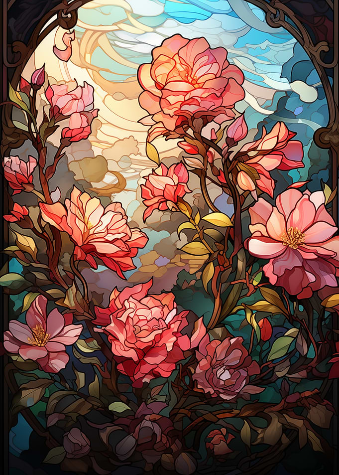 Stained Glass Style Pink Rose Bouquet