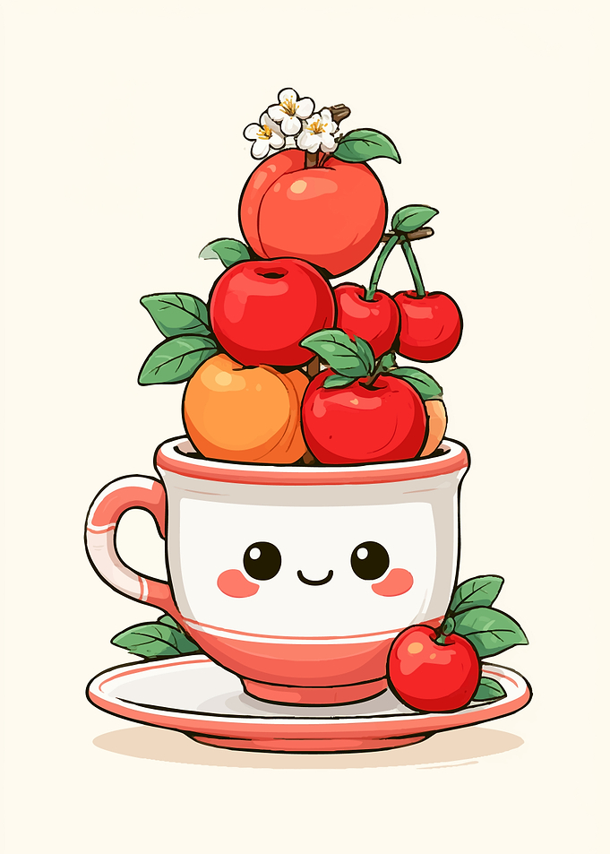 Cute Kawaii Fruit Tea Cup Illustration