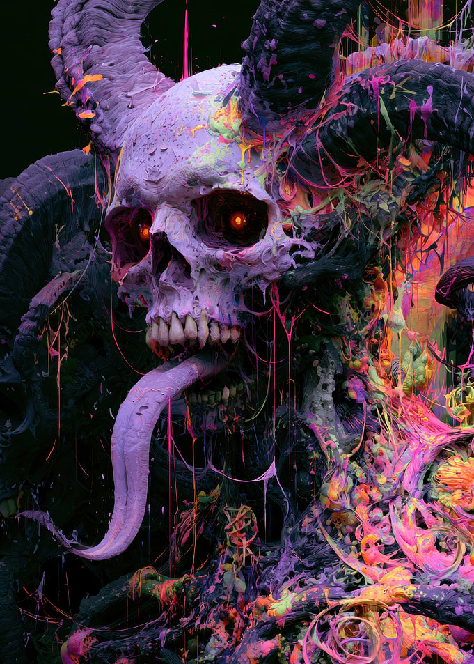 Neon Splatter Demon Skull Art