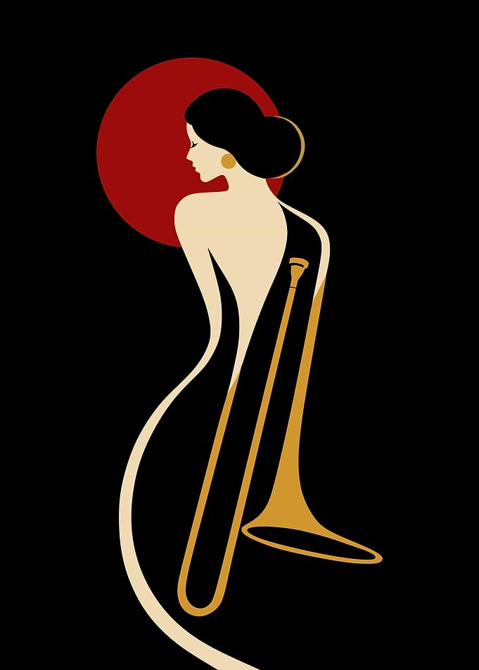 Minimalist Jazz Trombone Lady Silhouette