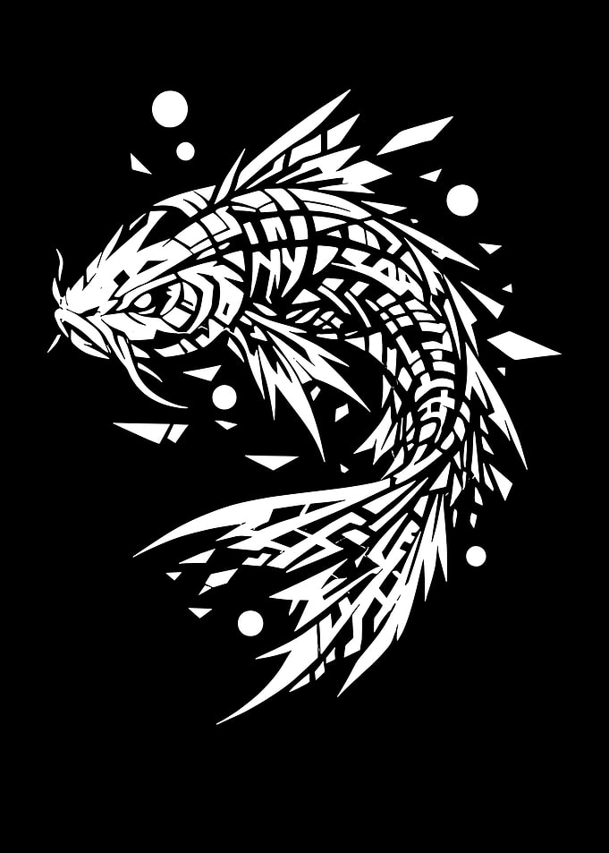 Geometric Koi Fish Tribal Art