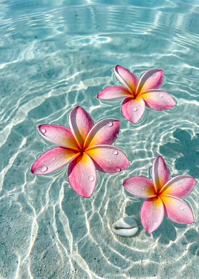 Plumeria Flowers Floating in Clear Water