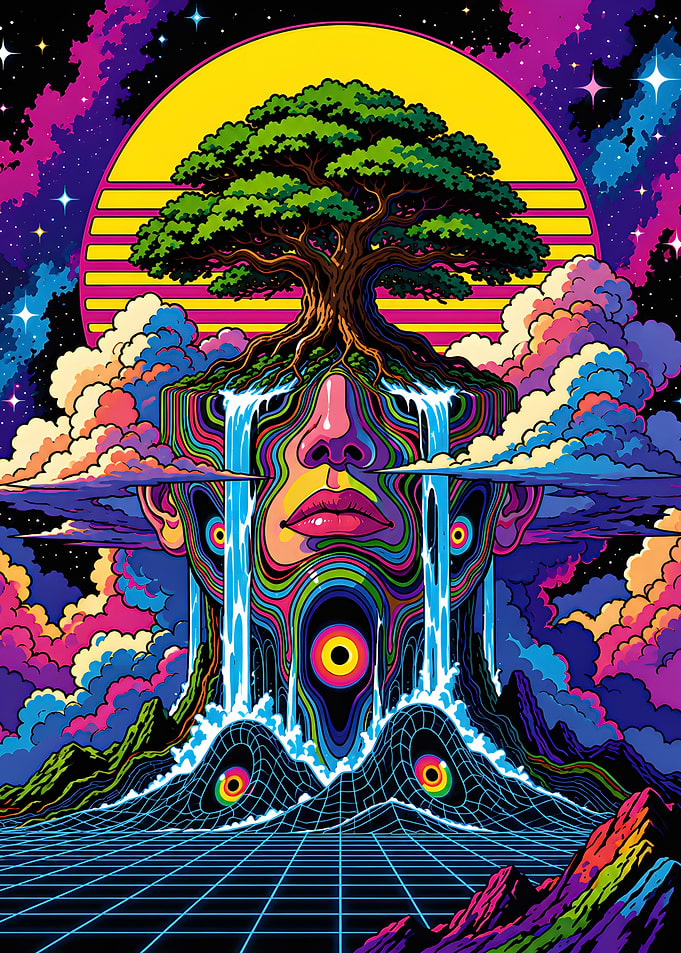 Psychedelic Surreal Tree Face Landscape
