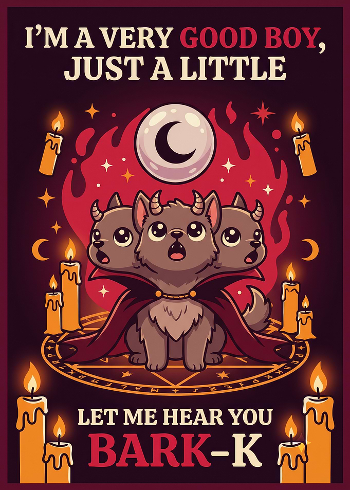 Cute Three-Headed Cerberus Puppy Poster