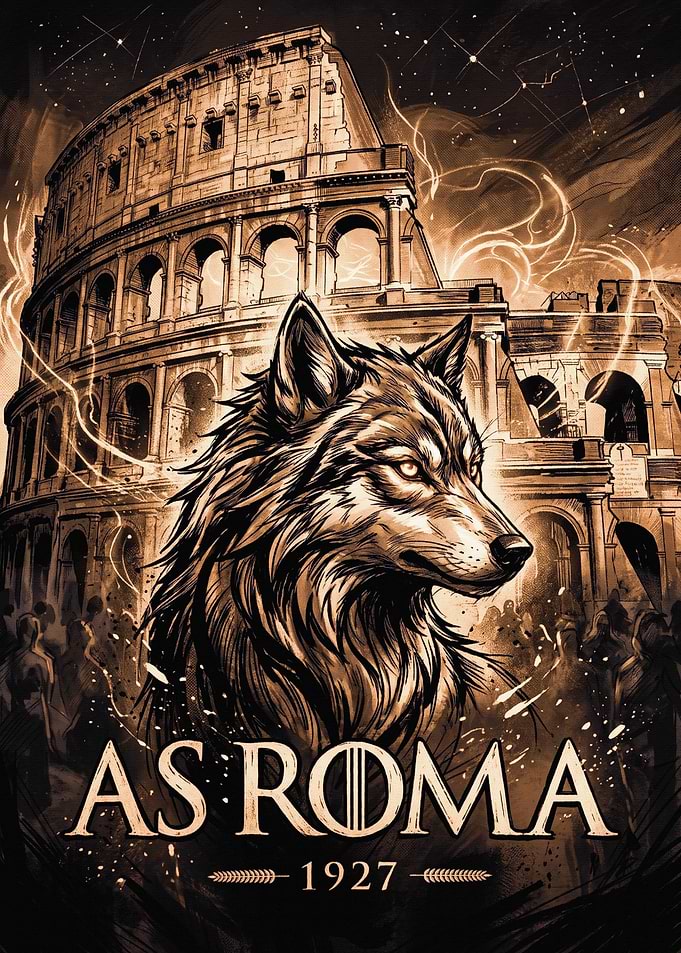AS Roma Wolf and Colosseum Poster