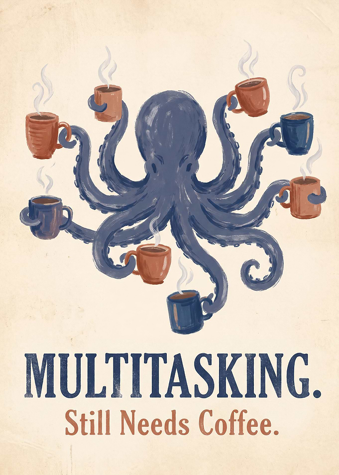 Multitasking Octopus Coffee Poster
