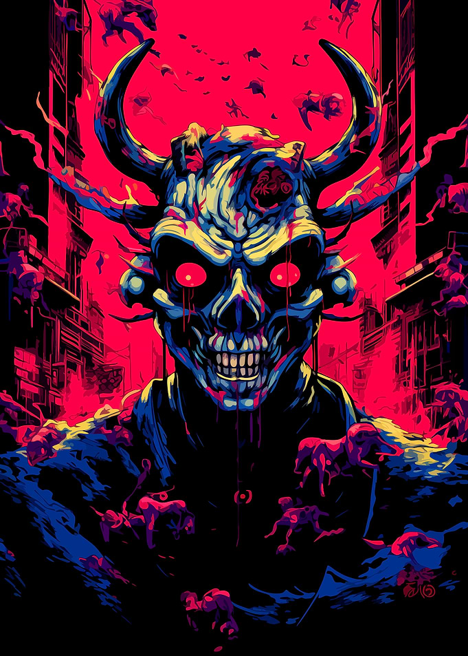 Neon Demon Skull Urban Horror Art