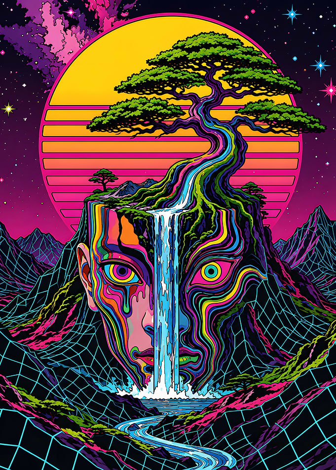 Psychedelic Bonsai Waterfall Face Art