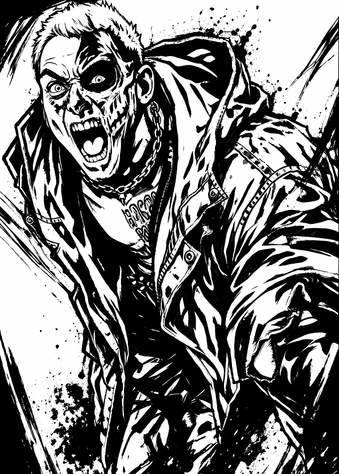 Aggressive Punk Character Ink Illustration