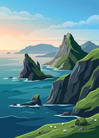 Coastal Mountain Landscape with Sheep