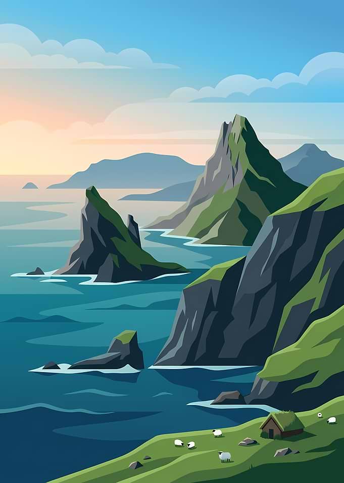 Coastal Mountain Landscape with Sheep