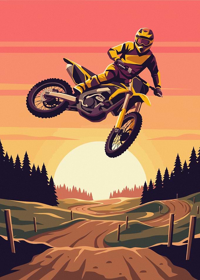 Motocross Rider Jumping at Sunset