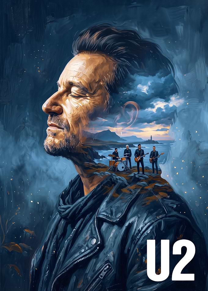 U2 Band Double Exposure Portrait