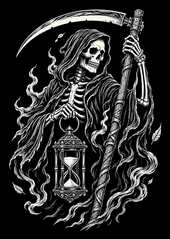 Grim Reaper with Hourglass and Scythe