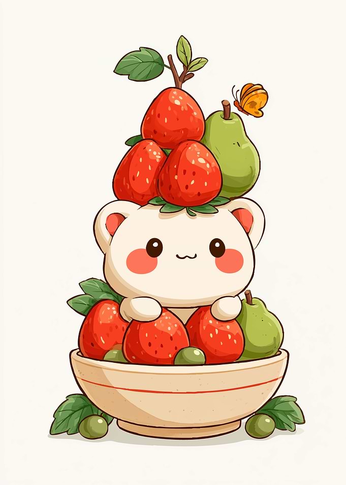 Cute Bear with Fruit Bowl