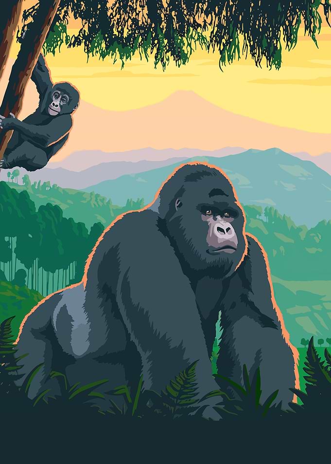 Mountain Gorilla Family Poster