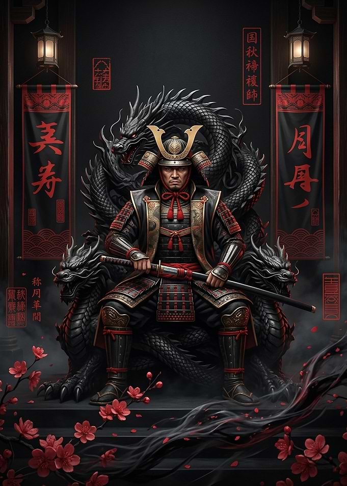 Samurai Warrior on Dragon Throne