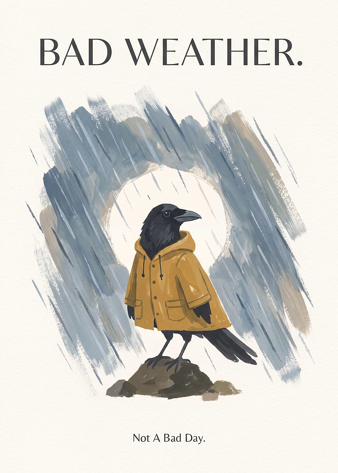 Crow in Yellow Raincoat Illustration