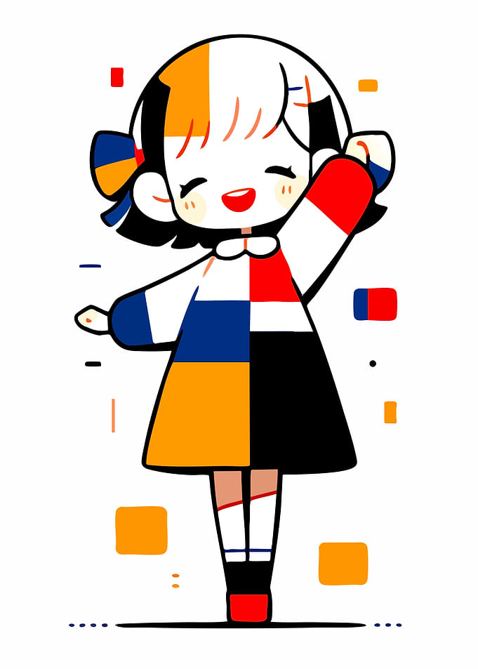Cute Chibi Girl in Geometric Dress