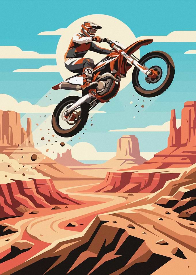Motocross Rider Jumping in Desert