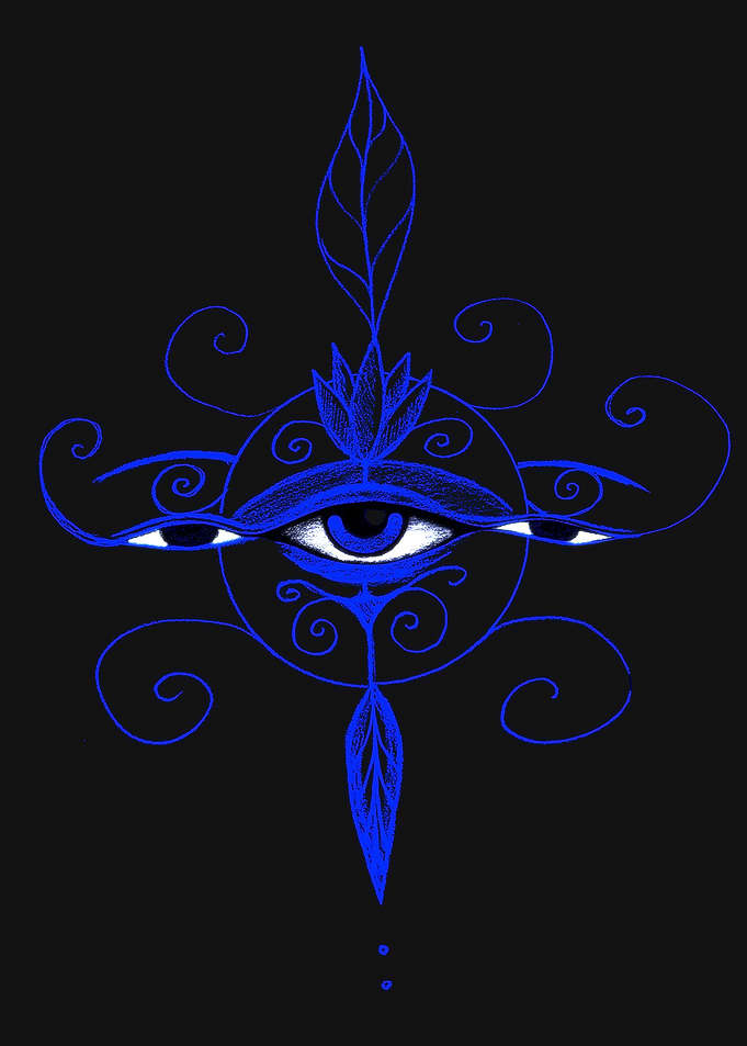 Blue Neon Eye Mandala Art