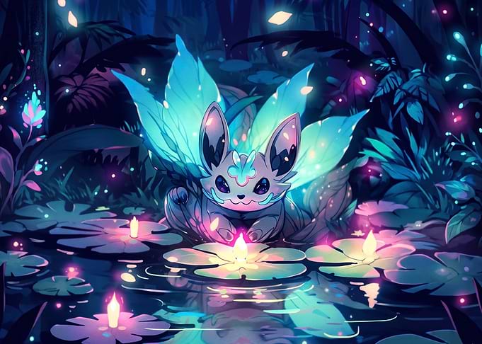 Glowing Fairy Creature in Enchanted Pond