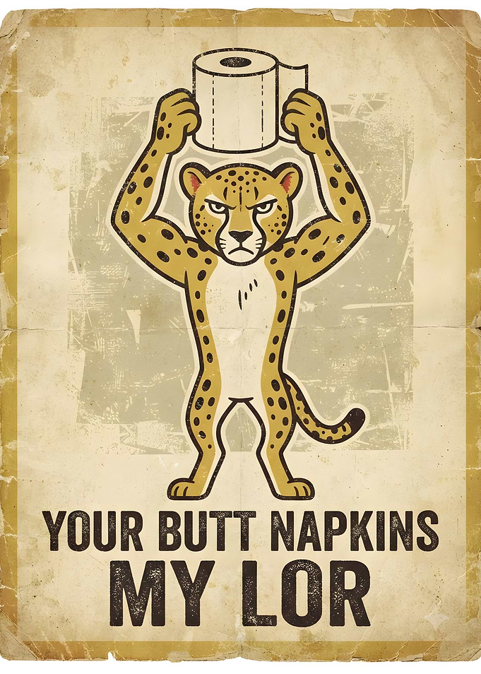 Funny Cheetah Toilet Paper Poster