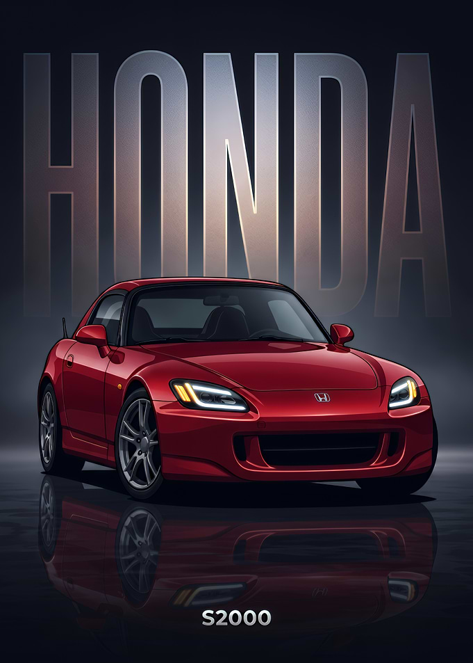 Honda S2000 Red Sports Car Poster