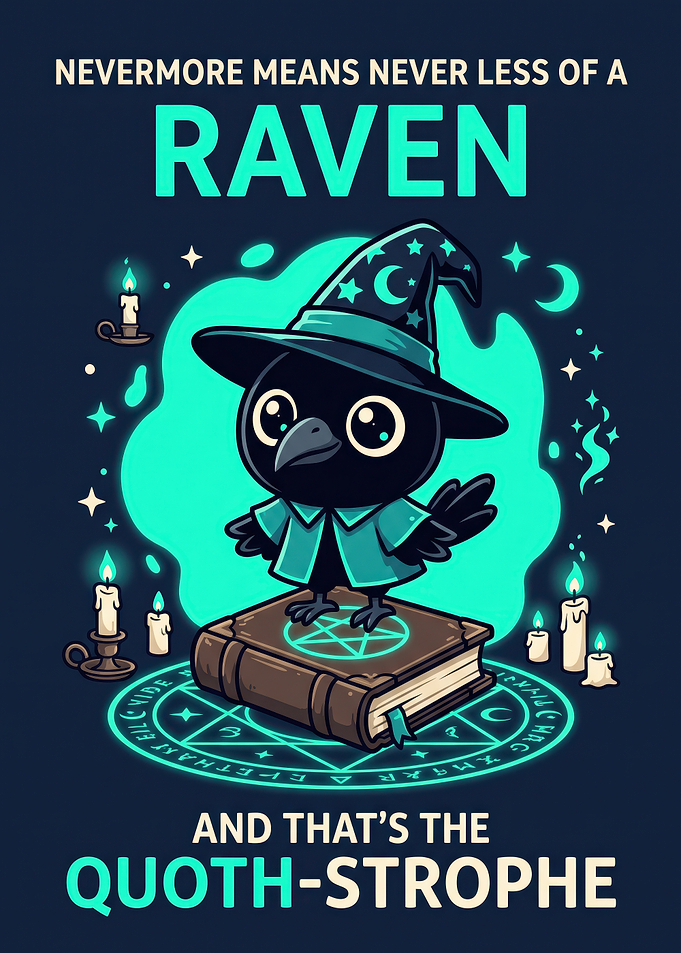 Cute Wizard Raven Book Illustration