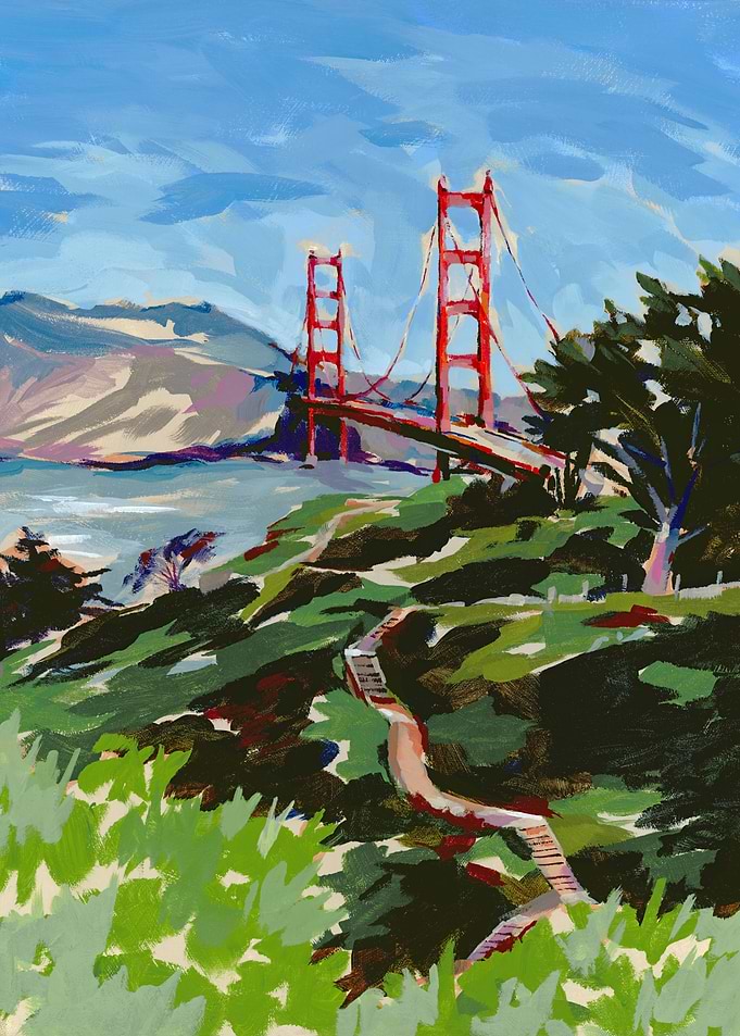 Golden Gate Bridge Impressionist Painting