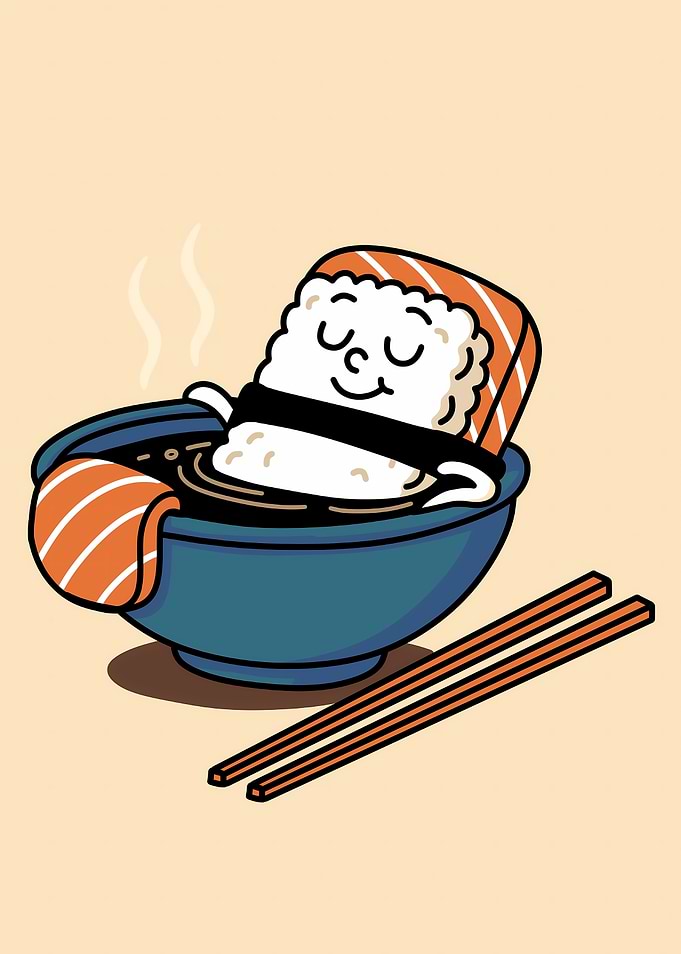 Cute Sushi Relaxing in Soy Sauce