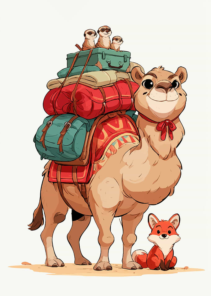 Cute Camel Traveling with Friends