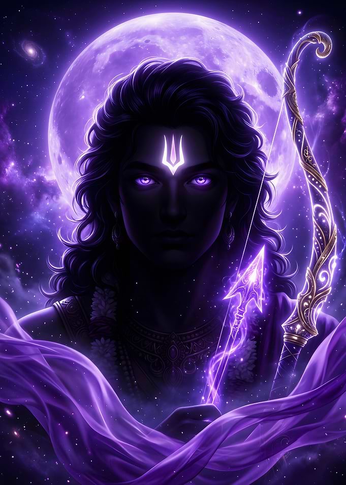 Cosmic Shri Ram – Violet Divine Archer | Lord Rama Spiritual Wall Art