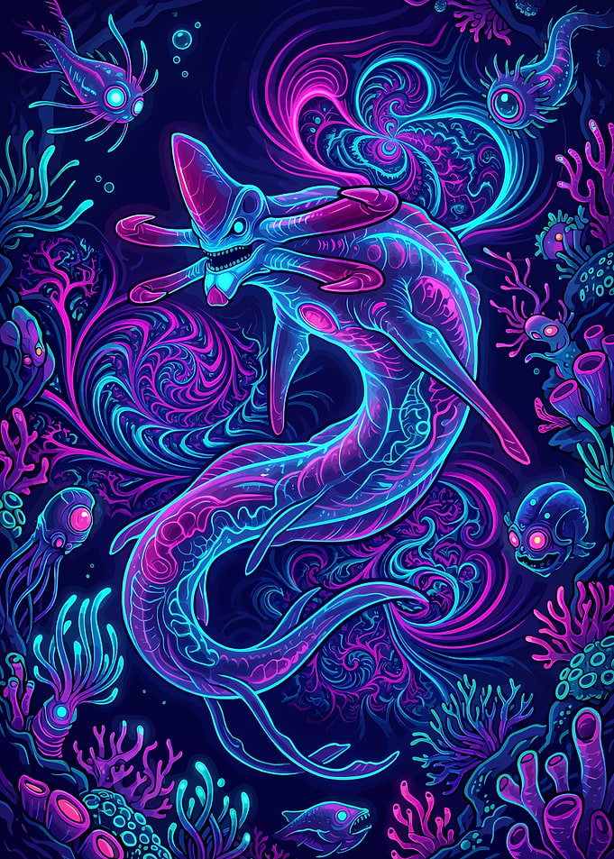 Neon Bioluminescent Deep Sea Creature