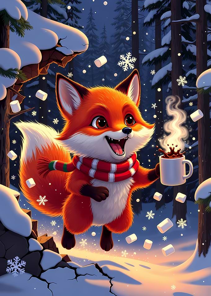 Cute Fox with Hot Cocoa