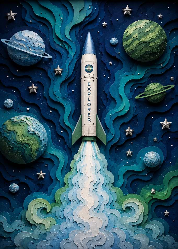 Papercraft Explorer Rocket Space Scene
