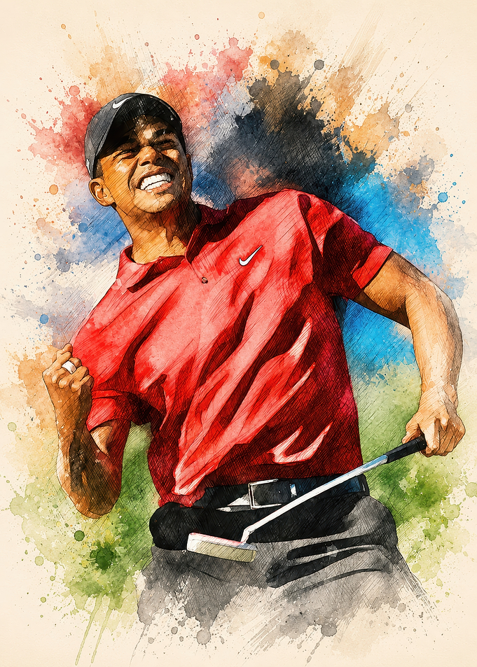 Tiger Woods Victory Watercolor Portrait