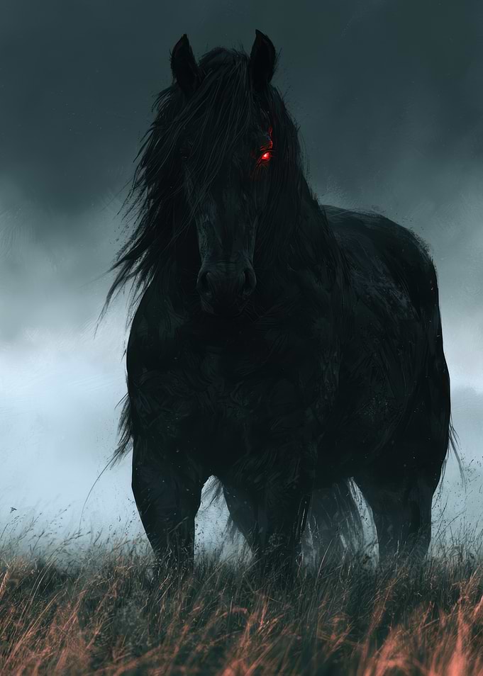 Dark Horse with Glowing Red Eye