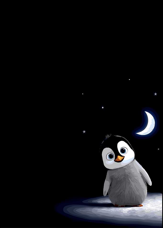 Cute Baby Penguin Under Moonlight