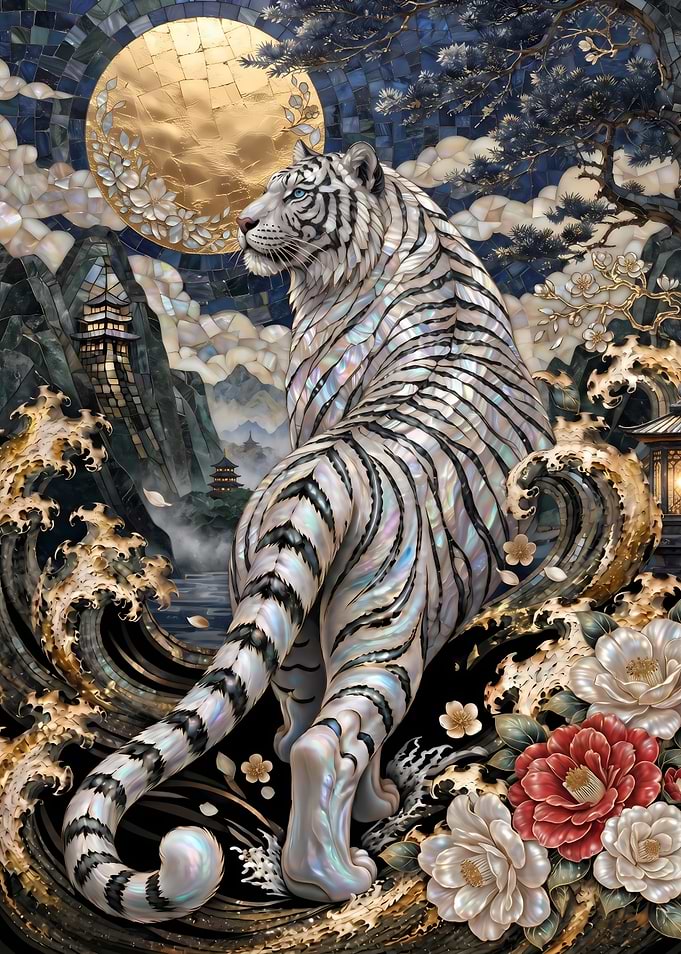 Mother of Pearl White Tiger Art