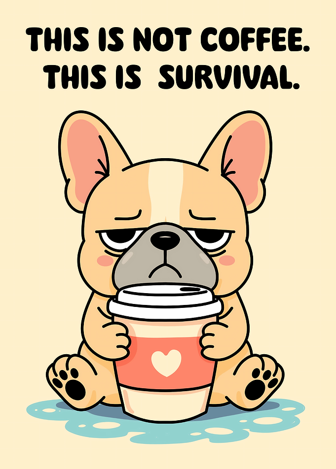 Cute French Bulldog Coffee Survival Illustration
